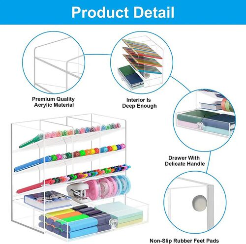 跨境斜插笔筒学生桌面收纳盒亚克力笔桶创意办公文具带抽屉