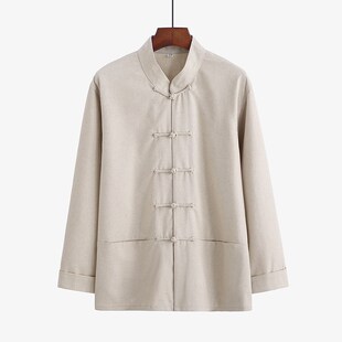 亞麻唐裝 s外套復(fù)古漢服棉麻禪修服茶藝服中國風(fēng)男 長袖 男春秋中式