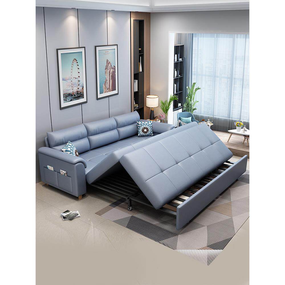 北欧轻奢多功能两用折叠沙发床客厅直排科技布双人位储物小户沙发