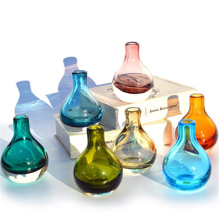出口彩色玻璃艺术小花瓶北欧厚实本色桌面家居软装设计师摆件