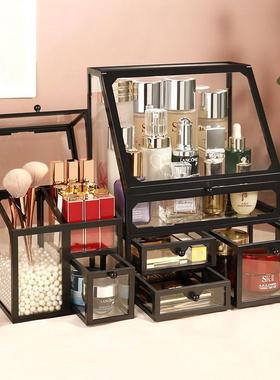 黑色简约玻璃首饰盒女生少女装饰摆件梳妆台化妆品收纳盒生日礼物