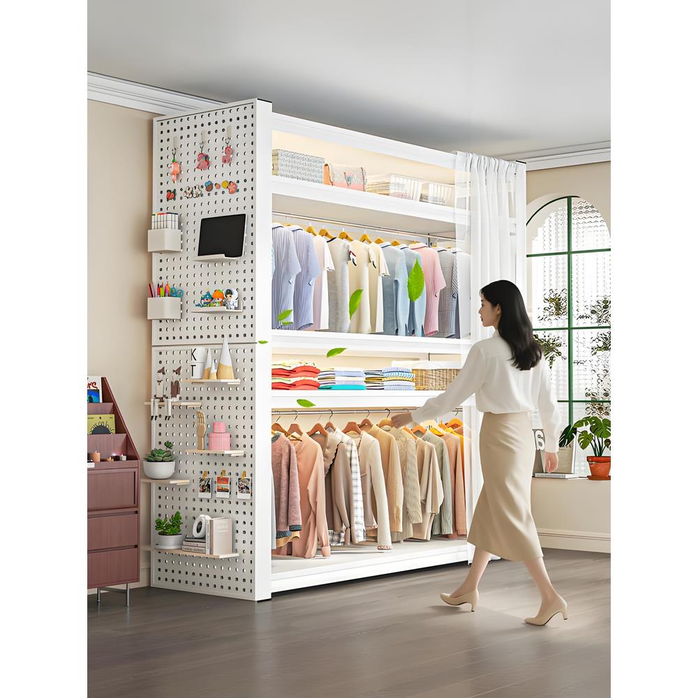 开放式防尘挂衣架卧室落地简易衣柜家用衣帽架组装角钢货架置物架