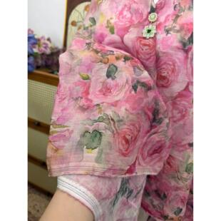 粉红玫瑰裙织物纯苎麻42支织物宽度140cm