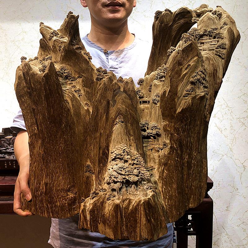 沉香随形山水木雕摆件雕刻工艺礼品摆饰家用供奉观音释迦摩尼佛像