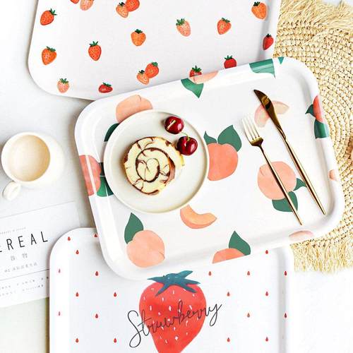 SwanLace桃子水果北欧大理石纹密胺餐具杯子收纳盘面包食品托盘