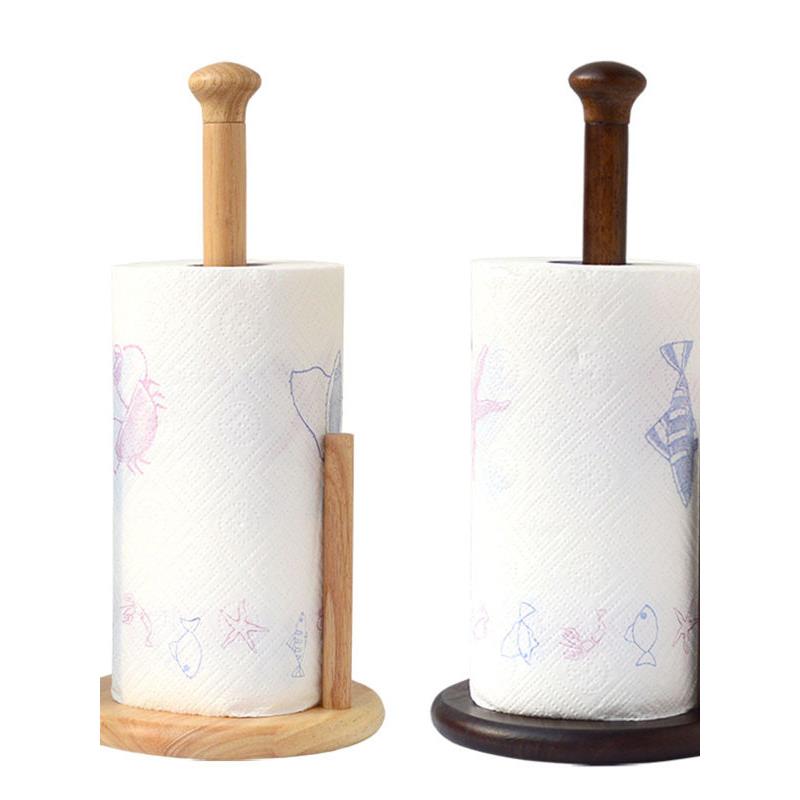 厨房纸巾持有人实木创意桌面存储架打孔家庭垂直卷纸持有人保鲜膜
