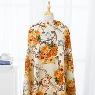 向日葵覆古印花棉60计数府绸面料连衣裙,衬衫,旗袍面料DIY手工