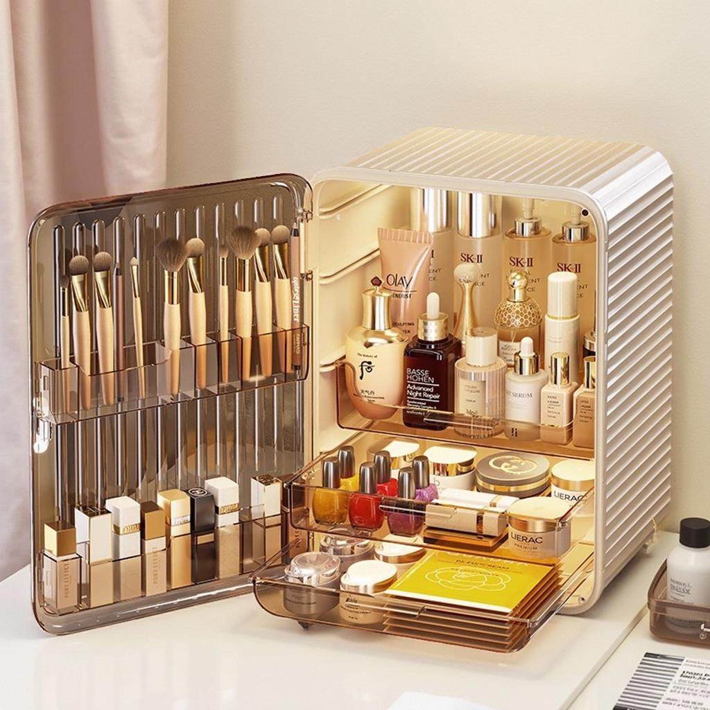 高级感防尘大容量化妆品收纳盒桌面抽屉式化妆台护肤品面膜置物架