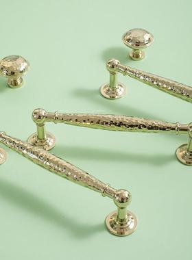 INDOORS意大利锤纹实心纯黄铜金色电镀不褪色法式家具抽屉长拉手