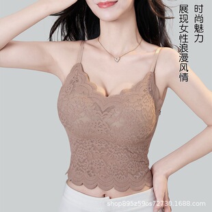 修身 蕾絲吊帶背心女冰絲無痕帶胸墊一體式 夏季 薄款 美背內搭打底衫