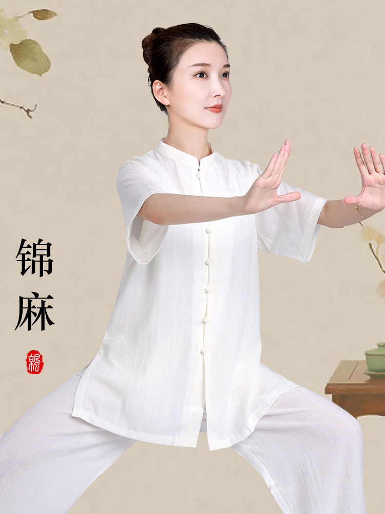 Женская одежда Xiaoheshan Tai Chi, новинка 2025 года, хлопковая и льняная одежда для занятий тайцзи Ба Дуань Цзинь, мужская летняя тонкая одежда с короткими рукавами Изображение 1