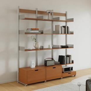 书格有物落地置物架客厅铝挤型材料隔断铁艺隔板书架免打孔墙面收