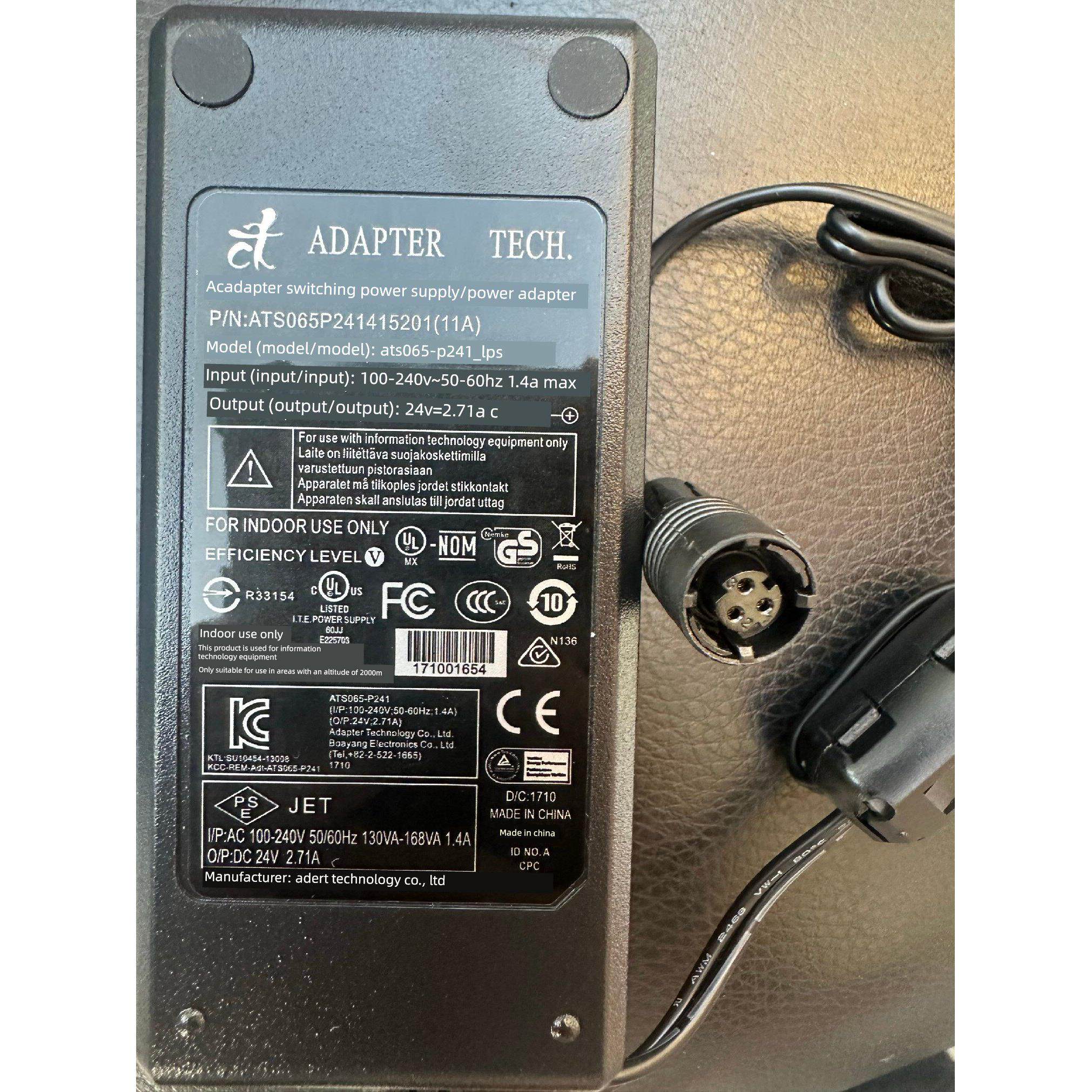 24V2.71A宇源FARO法如关节臂三坐标电源适配器充电器ATS065T-P240