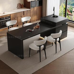 2025新款法式岛台餐桌一体厨房家用可伸缩导台定制带水槽岩板倒台