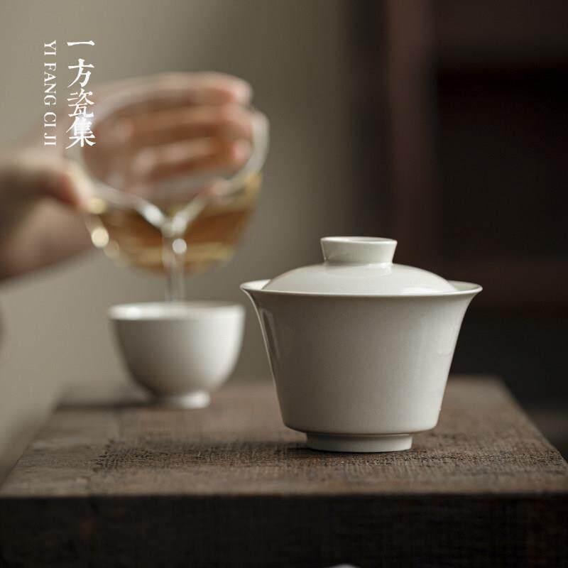 草木灰盖碗茶碗高档陶瓷功夫茶具茶杯单个家用三才泡茶茶碗不烫手