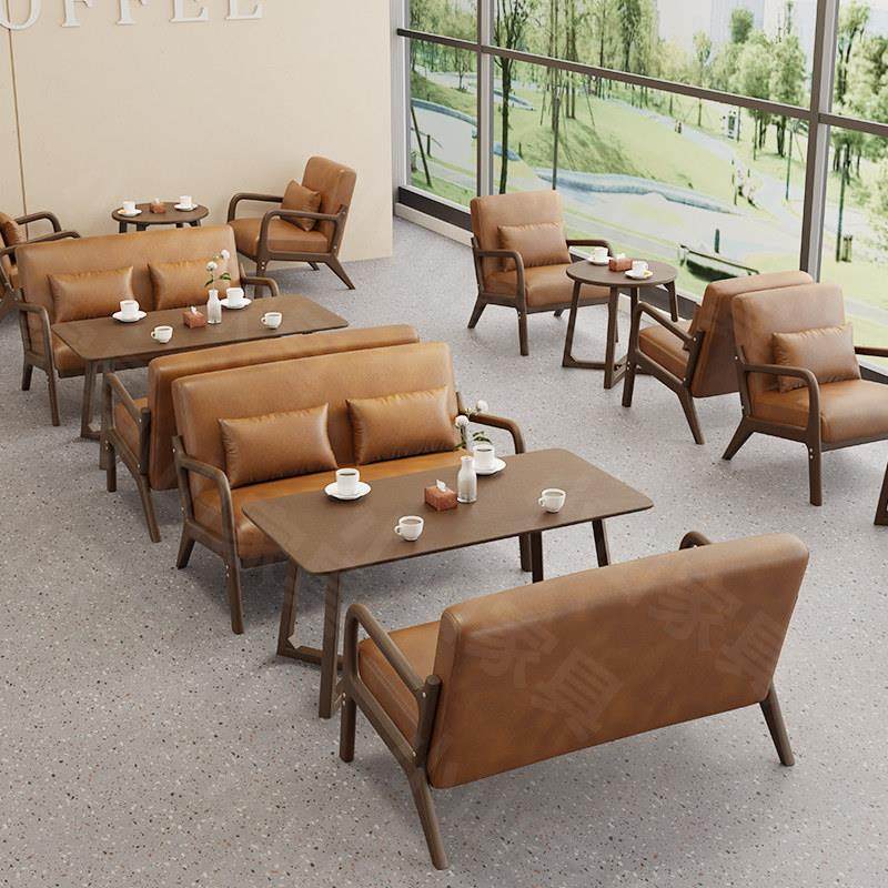 奶茶店咖啡厅茶楼商用桌椅组合轻餐饮卡座仿真皮小型单双人位沙发