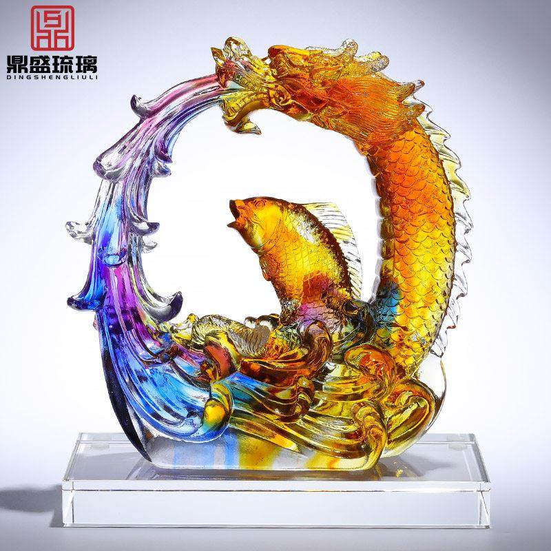 淄博琉璃招财锦鲤鱼跃龙门摆件升职加薪客厅装饰高档生日礼物定制