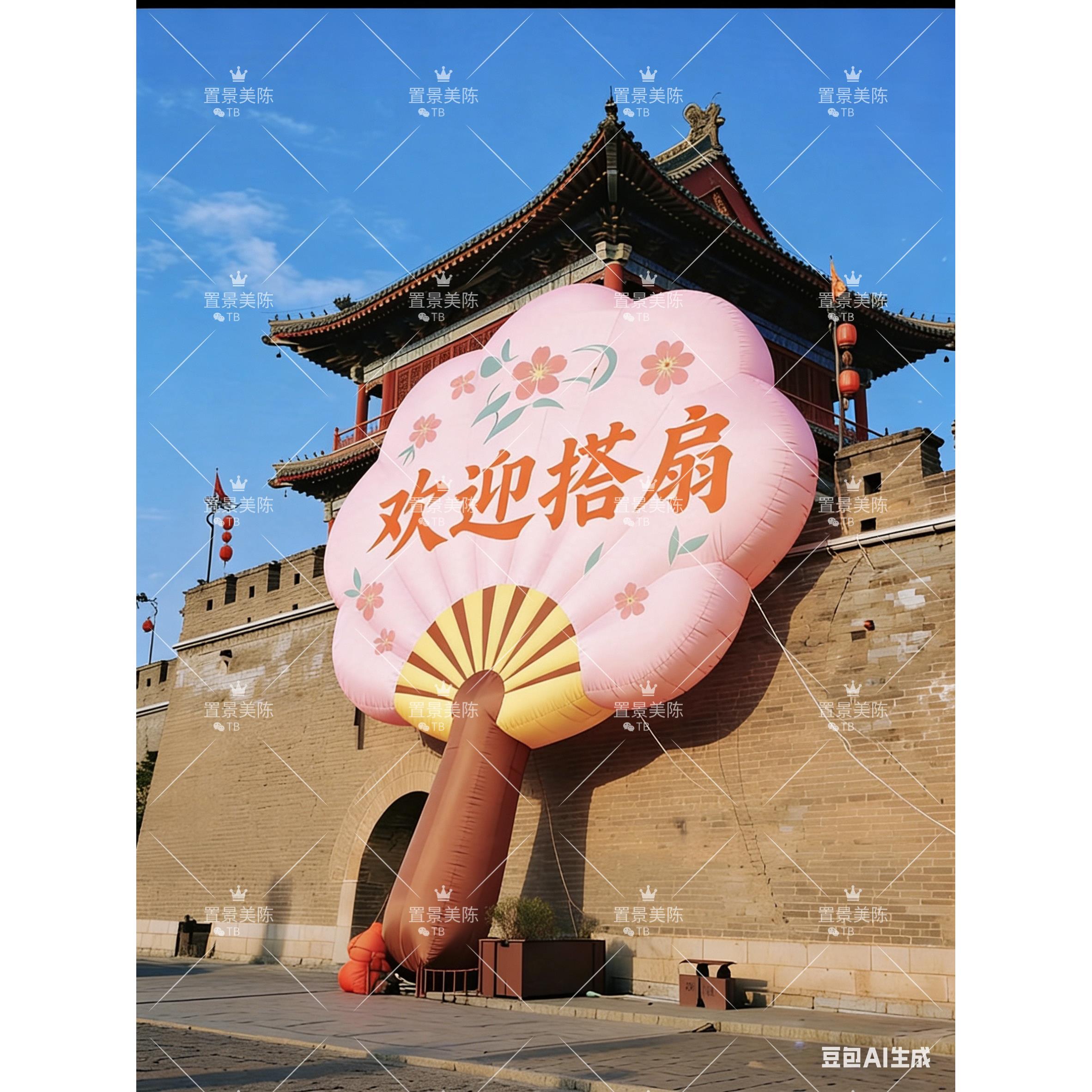 大型气模团扇定制景区文旅景观扇子氛围装饰商场节日活动场地布置