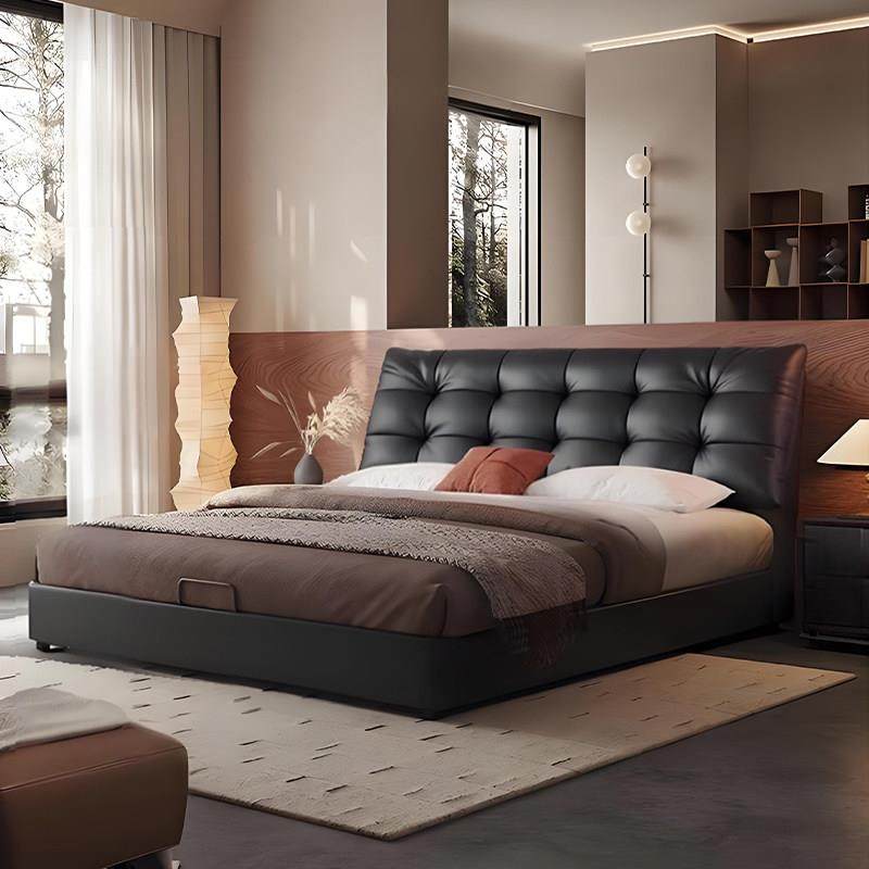 迎尚意式极简真皮床现代简约床1.8m主卧高端大气覆古大黑熊双人床,住宅家具,皮艺床,淘宝优惠券,粉丝福利购,淘宝优惠卷