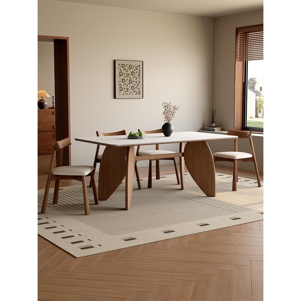 中古风岩板餐桌椅组合家用小户型2025新款现代简约长方形实木饭桌