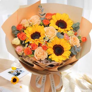 向日葵花束鲜花快递同城香槟玫瑰上海北京花店配送老师女友礼物