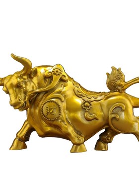 纯黄铜牛一对摆件金钱p财牛大号旺市牛生肖金牛客厅办公室装饰物