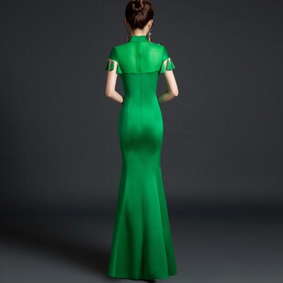 中国风宴会晚g礼服2021秋新鱼尾旗袍长款 舞台走秀演出服年会主持