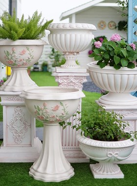 欧式罗马柱花园户外装饰摆件庭院花架底座仿Q石膏院子阳台大花盆