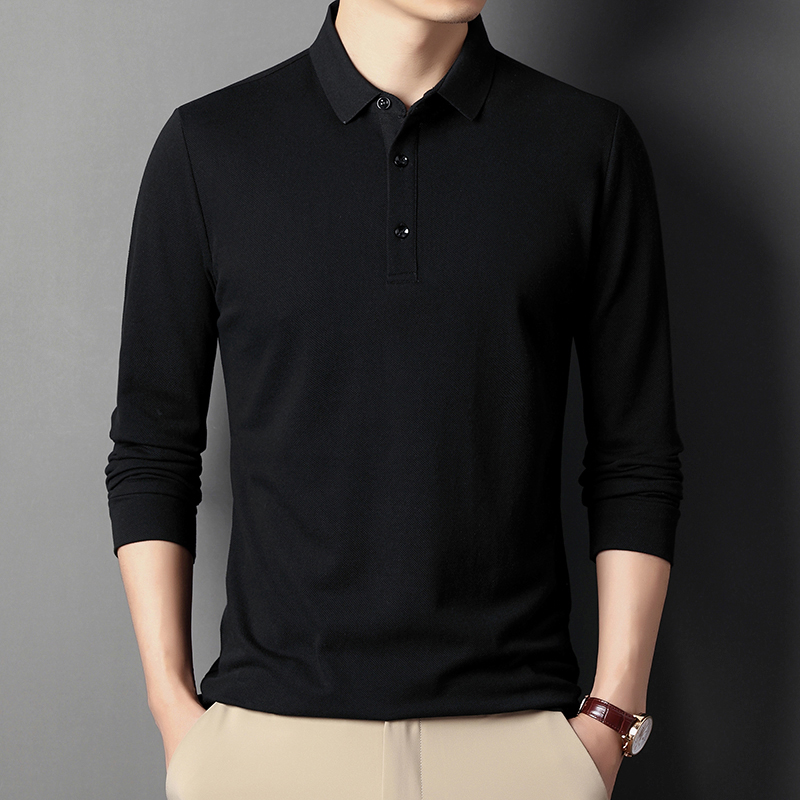 春季男士长袖t恤翻领2023年中年爸爸M装休闲休闲秋衣打底衫