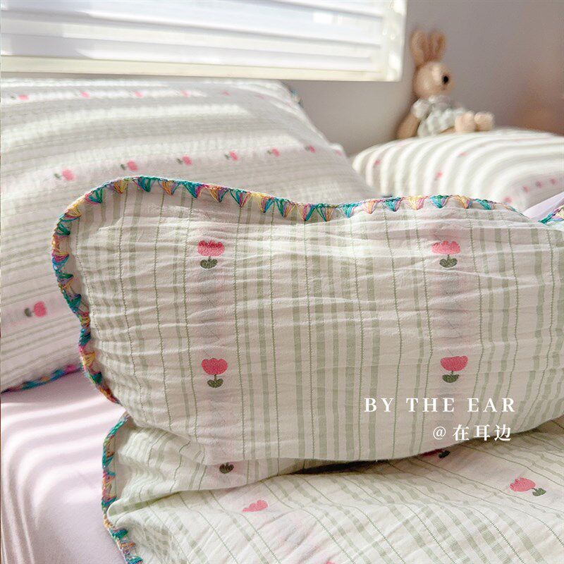 温柔郁金香全棉水洗棉提花x四件套田园风小清新碎花纯棉床品套件