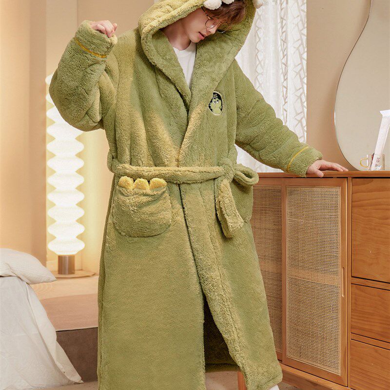 睡袍冬季男款浴g袍珊瑚绒加厚加绒睡衣男士长袍长款2025新款加大