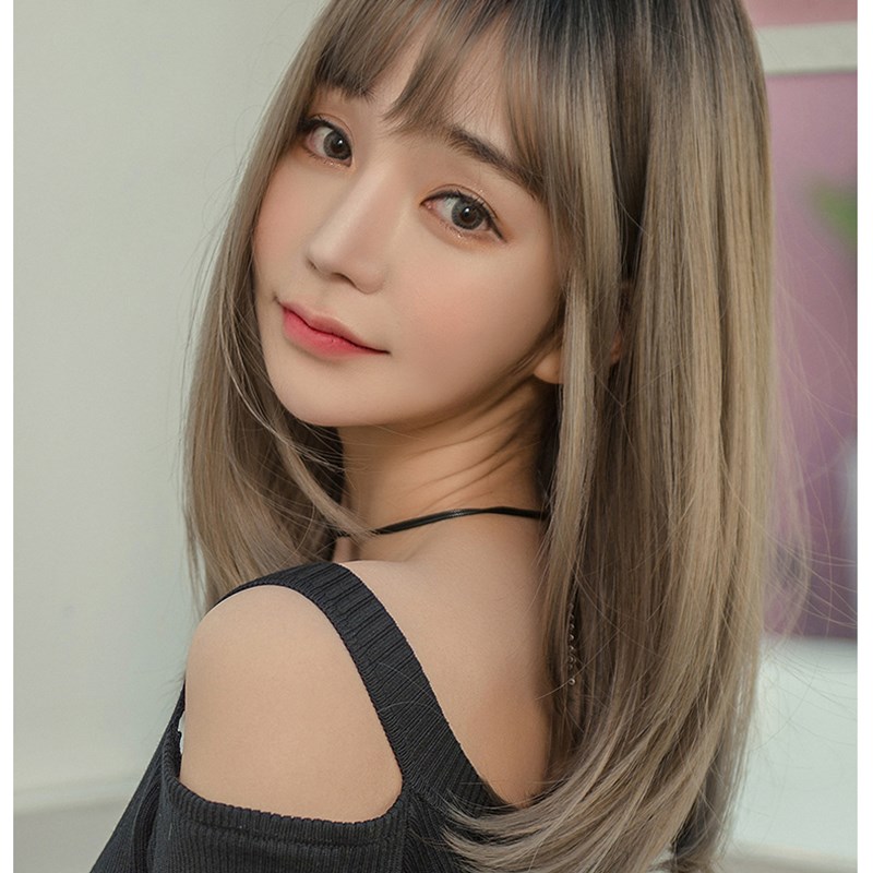 假发女中长发长直发逼真自然全头套式发套伪O娘网红锁骨发修脸短