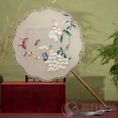 扇子古风流苏绣花湘妃竹手工苏绣B古代汉服圆扇宫廷扇双面刺绣团