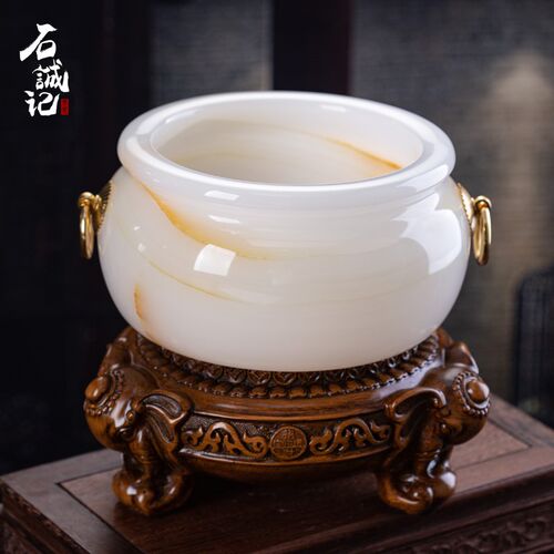 石诚记高档客厅摆件聚宝盆t天然玉石工艺品前台装饰品创意开业礼