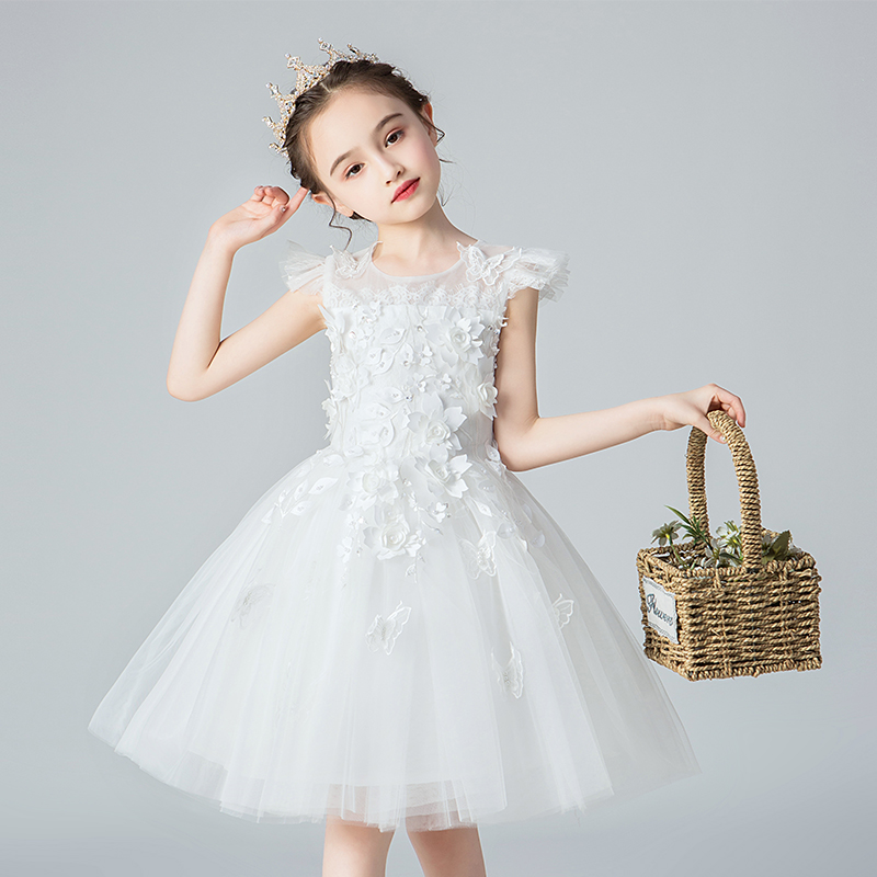 儿童礼服公主裙女童蓬蓬纱白色洋派小女K孩花童主持人钢琴演出服