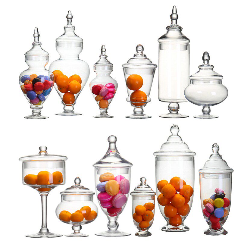 欧式玻璃糖果罐透l明储物罐样板房软装玻璃瓶婚庆甜品台摆件糖缸