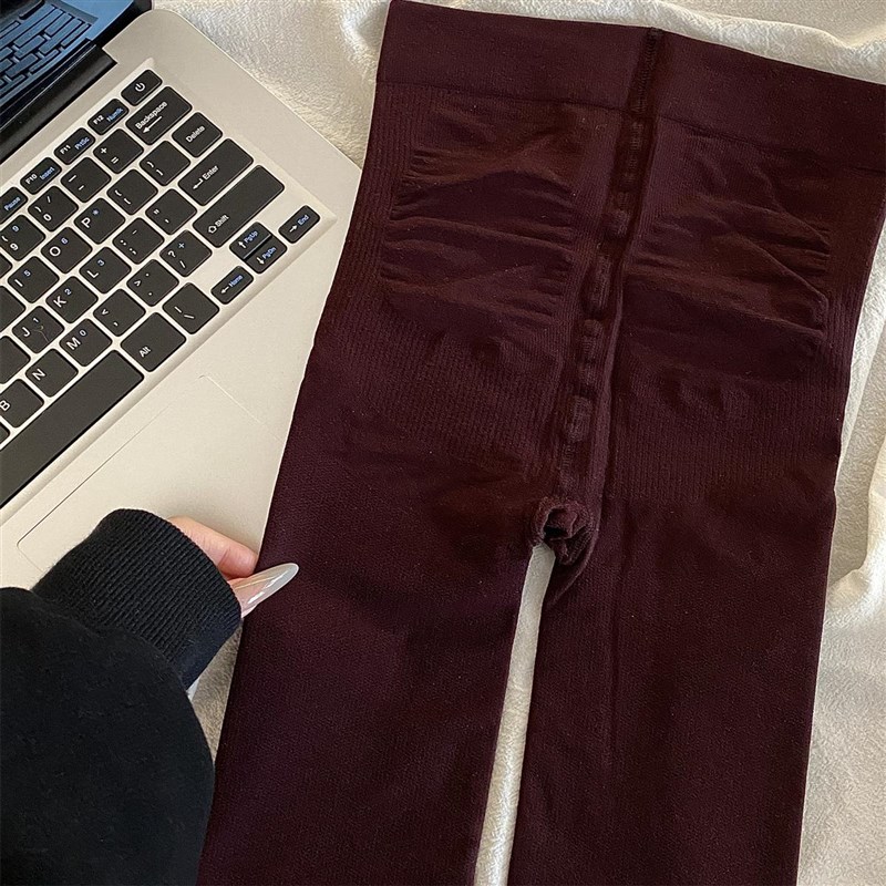 塑形压力袜安哥拉红酒红s打底裤连脚袜保暖毛圈秋冬连裤袜女打底