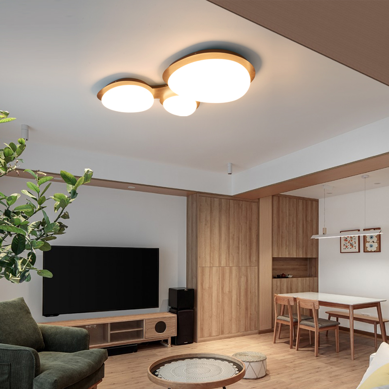 北欧日式原木风卧室书房鹅卵石吸顶灯侘寂风复古胡桃木纹儿童房灯