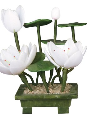 玉石雕刻荷花禅意莲花玄关酒柜博古架装饰品玉器盆景盆栽摆件