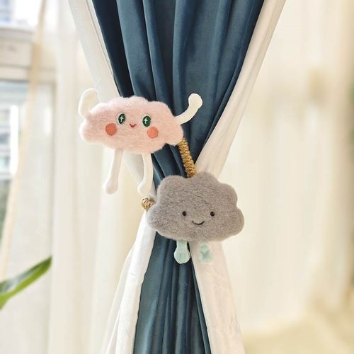 云朵公仔窗帘绑带软铁丝造型萌趣表情毛绒小玩具窗纱麻绳捆扎带