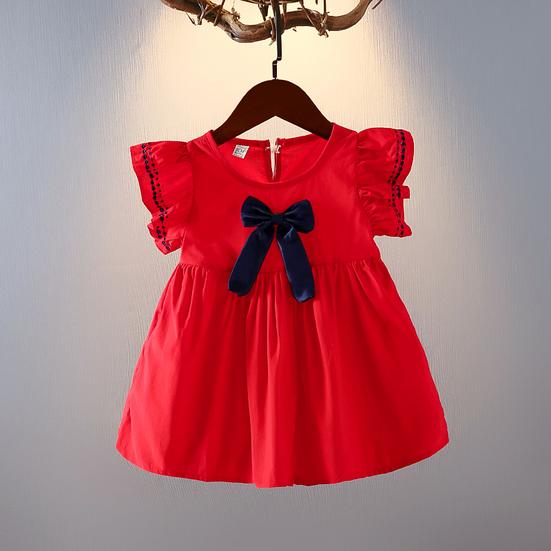 2021女童婴儿幼儿连衣裙夏季荷叶袖蝴蝶结婴儿裙子女宝宝公主裙潮