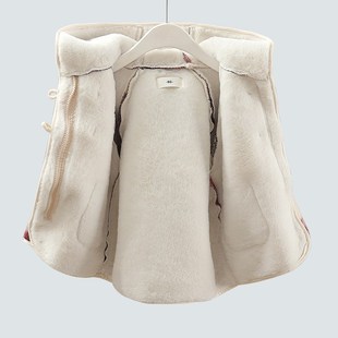 女童加绒呢大衣2025秋冬儿童连帽仿兔毛外套女宝宝英伦风格子上衣