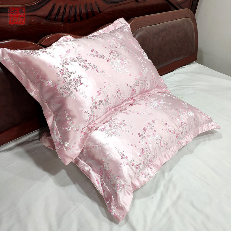 定做丝绸绸缎子枕套结婚80年代真丝一对装婚庆床上用品复古枕头罩