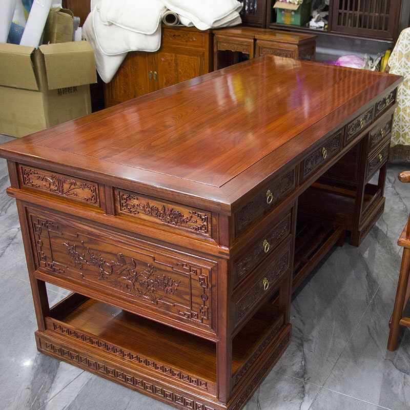 实木办公桌中医诊桌榆木书房书桌中式仿古电脑老板桌大班台写字台