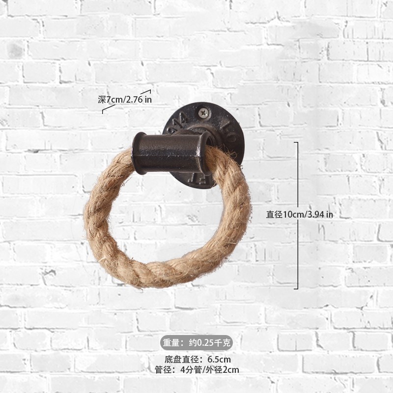 工业风格美式创意门把手墙上衣整体橱柜木门覆古黑色铁艺扣环麻绳