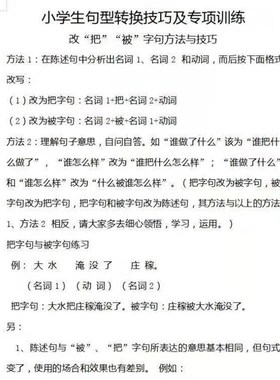 小学语文句子二三四五六年级把字句被字句引述句转述句转换练习本