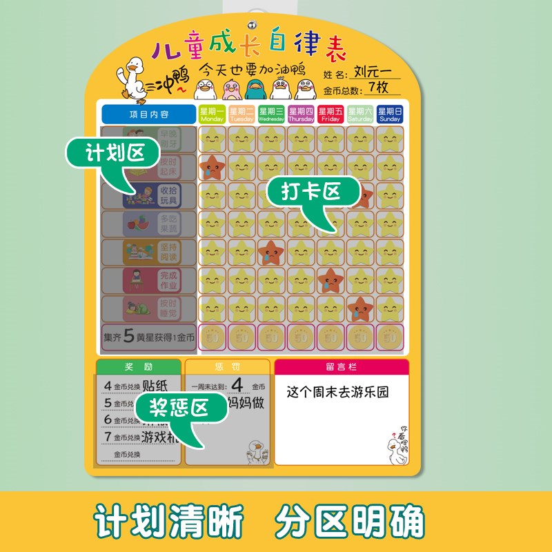 幼儿园小学生学习计划表儿童成长自律表可挂式积分榜打卡墙贴好习