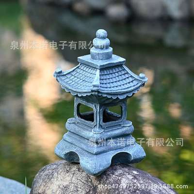 跨境太阳能石塔户外庭院灯日式宫灯禅意花园树脂花园太阳能庭院灯