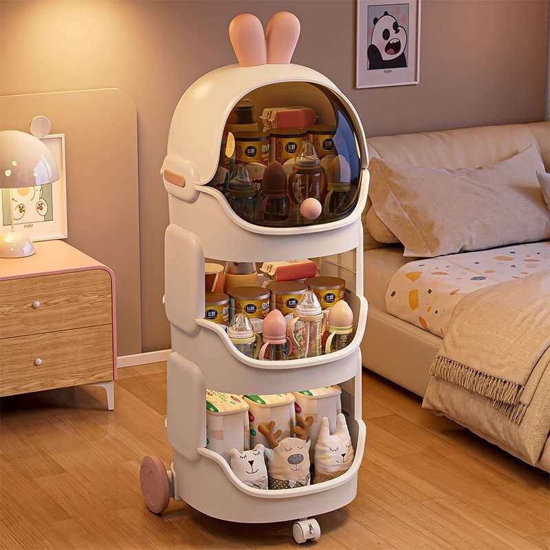 置物架家用卡通收纳柜卧室客厅带轮储物架宝宝玩具专用柜小推车