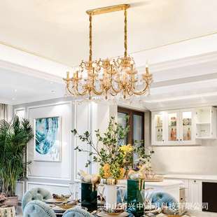 楼别墅全铜创意宫廷灯具 奢华大气长形水晶灯复式 法式 餐厅吊灯欧式